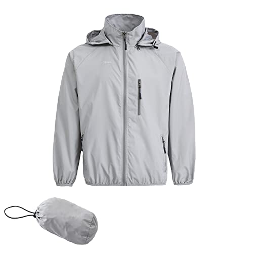 Men's Lightweight Waterproof Jacket Packable Windbreaker - color: Light Grey, size: Medium