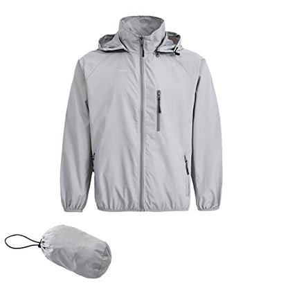 Men's Lightweight Waterproof Jacket Packable Windbreaker - color: Light Grey, size: Medium