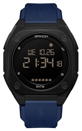 FANMIS Men's Digital Sports Watch Big Face Stopwatch Outdoor Rubber Strap - color: Deep Blue