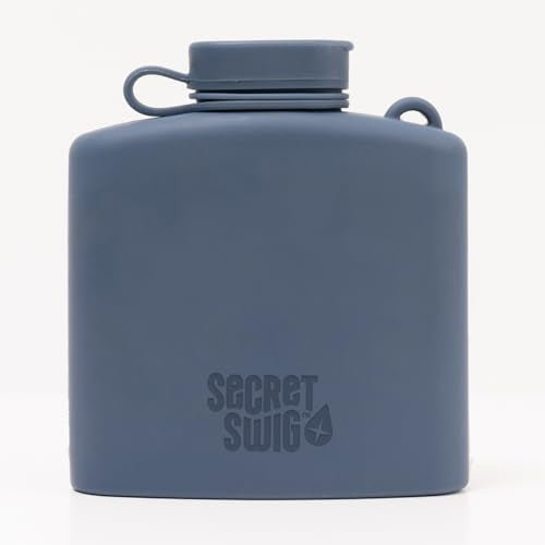 8 oz. silicone hip flask with air-vented funnel. Compact, money-saver for concerts, festivals, hiking, sports, parties, reunions, and more. Fits in pockets & bags. Great gift for dads and husbands - color: Slate Blue