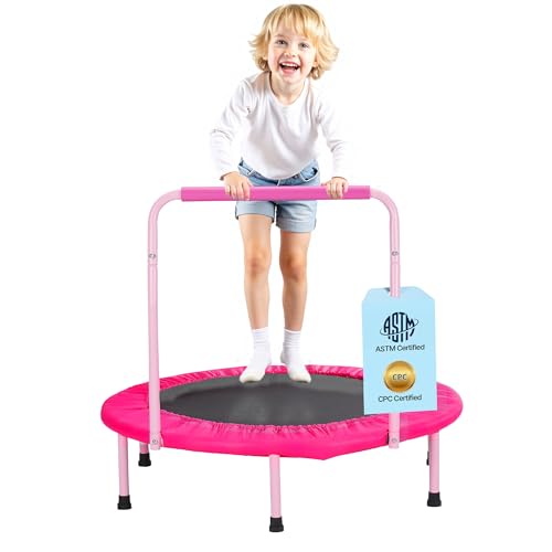 VEVOR 3FT Trampoline 36" Trampolines Indoor/Outdoor Trampoline for Toddlers, Foldable Mini Baby Jump Toy with Foam Handle, Recreational Trampolines Birthday Gift for 3+ Years Kids - color: Pink, size: 3FT
