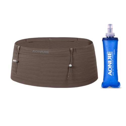 AONIJIE Running Belt with 250ml Soft Flask for Women and Men Lightweight & Non-slip Black Fanny Pack Fits All Size Phones Passport and More (Brown, XL) - color: Brown, size: XL