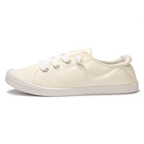 Women's Slip-On Canvas Sneakers, Low Top Walking Shoes - color: Beige, size: 6