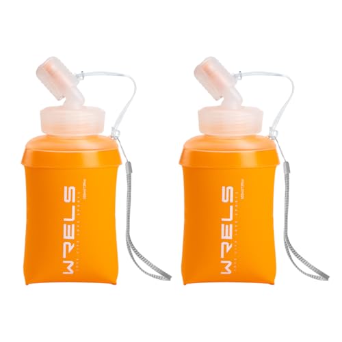 WRELS 350ml/500ml TPU Soft Water Bottles BPA Free Collapsible Soft Flask with Widen Mouth for Running Vest Lightweight Foldable Water Bottle for Running Marathon Trail Hiking - color: 350ml/12oz-2 Packs-Orange