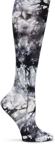 Nurse Mates Women's Wide Calf Socks | 12-14 mmHg Compression | Up to 22" Calf | One Size | 1 Pair - color: Black-grey Tie Dye, size: One Size