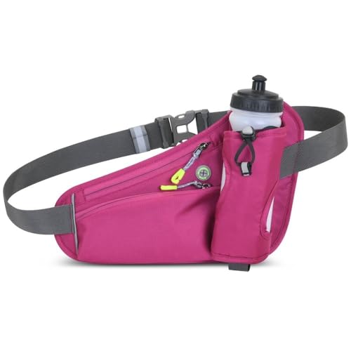 Running Waist Pack with Water Bottle Holder, Adjustable Belt - color: Rose Red