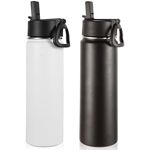 Volhoply Insulated Water Bottles with Straw Bulk 2 Pack, 22 oz Stainless Steel Sports Bottle with Handle Lid, Double Walled Vacuum Metal Cold Water Cups with Wide Mouth for School Hiking(Mix,2 Set) - color: Mix