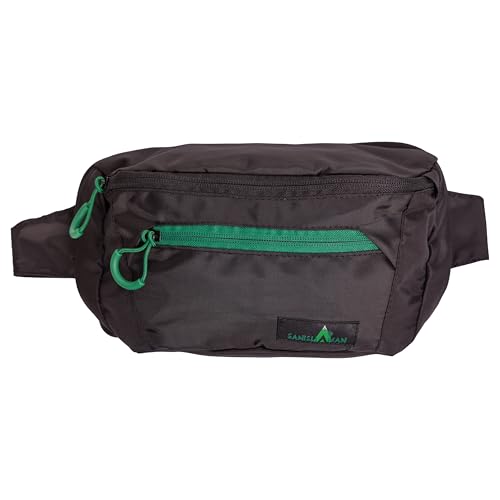 Lightweight Waist Bag with Zipper Pockets, Adjustable Belt Bag for Travel, Hiking, Running and Everyday Carry. (Black/Green Zipper) - style: Black/Green Zipper