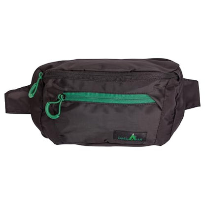 Lightweight Waist Bag with Zipper Pockets, Adjustable Belt Bag for Travel, Hiking, Running and Everyday Carry. (Black/Green Zipper) - style: Black/Green Zipper