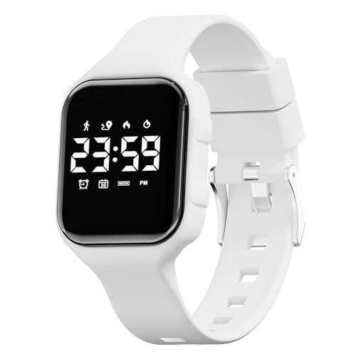 GOLDEN HOUR Kids Digital Sport Watches with Fitness Tracker, Alarm Clock, Stopwatch, No App Waterproof Birthday Gifts for Girls and Boys Ages 4-12 - color: white