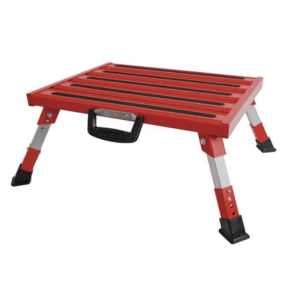 Homeon Wheels Adjustable RV Step Stool, Folding Aluminum Platform, Red - color: Red