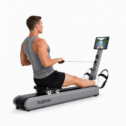 TOUSAINS ER7 Self-Powered Rowing Machine, Magnetic Folding Rowing Machine for Home with 32 Resistance Levels, Quiet Dual Rail Foldable Rower for Full Body Workout - color: Grey