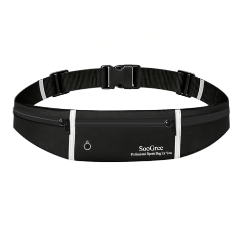 SooGree Slim Running Belt Sport Fanny Pack, Reflective Waist Pack, Waterproof Phone Holder, Jogging Pouch for Phone Money, Black - color: Black