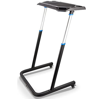 Alpcour Bike Trainer Fitness Desk – Portable Multi-Tasking Workstation Table for Cycling and Exercise – Adjustable Height with Non-Slip Surface and Gadget Slots – Lockable Wheels