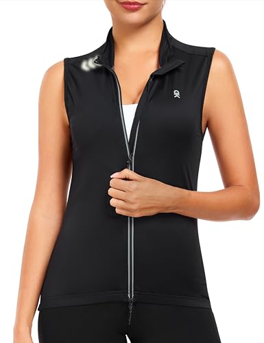 Little Donkey Andy Women's Breathable Cycling Vests full Zip Reflective Sleeveless Jerseys Running Biking Shirts 4 Pockets - color: Black, size: XX-Large