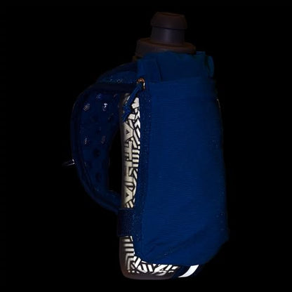 Nathan SpeedDraw 2 Insulated Handheld Running Water Bottle Flask – Double-Wall Insulation, Ergonomic Grip, Blast Valve Cap, Phone & Key Storage Pockets, Reflective Design, 12oz Insulated - Deep Blue - color: 12oz Insulated - Deep Blue