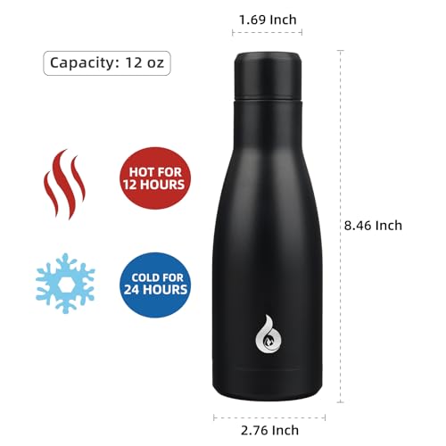 BJPKPK 12 oz Small Water Bottle, Reusable Insulated Stainless Steel Flask - color: Midnight Black, size: 12 Ounces