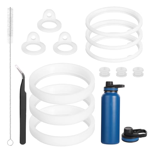 14pcs Silicone Water Bottle Gaskets, Bottle Sealing Rings with Tweezers, Drain Plugs, Straw Brush, Replacement Parts Accessories for Thermoflask 24/32/40/64oz, Straw Lid, Chug Spout, Chug Lid