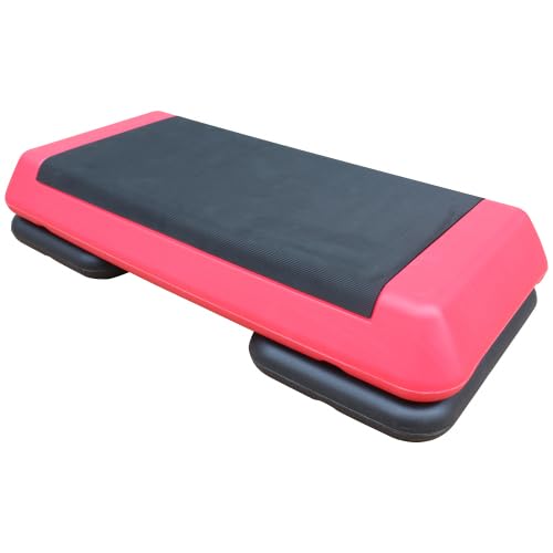 Adjustable Step Platform 30" × 14" Workout Aerobic Stepper Height Step for Fitness Strength Training with Risers Exercise Platform for Home Gym(2 risers) - color: Red