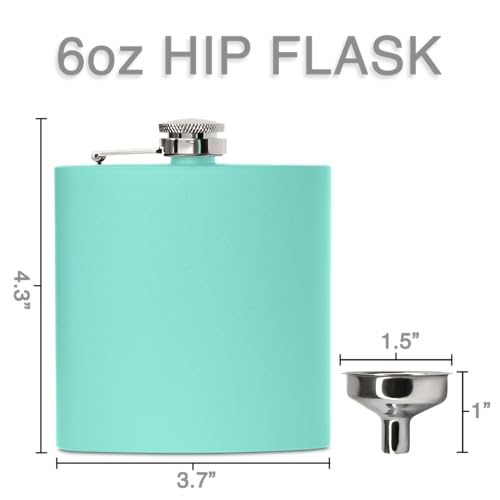 Clear Water Home Goods 6 oz Hip Flask w/Funnel, Matte Teal - color: Matte Teal