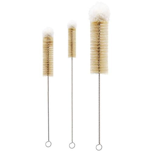 NewFerU Bottle Brushes Thin Long Handle X 3, Natural Boar Bristle Set - color: Natual - 3 Piece Set