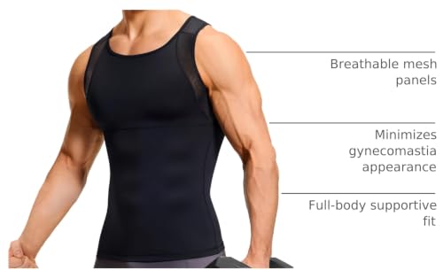 TAILONG Mens Compression Shirt Tank Top Undershirt Shapewear Slimming Body Shaper Vest Mesh Workout Shirts - color: Black, size: XX-Large
