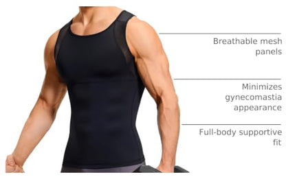 TAILONG Mens Compression Shirt Tank Top Undershirt Shapewear Slimming Body Shaper Vest Mesh Workout Shirts - color: Black, size: XX-Large