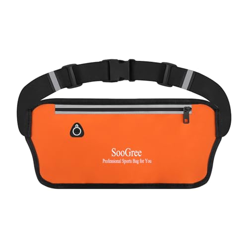 SooGree Running Belt Fanny Pack for Women Men Waterproof Waist Pack Runners Bag Slim Money belt Phone Holder for Sports Hiking Traveling Adjustable Strap Workout Pouch Lightweight Walking Jogging - color: Orange, style: 1188