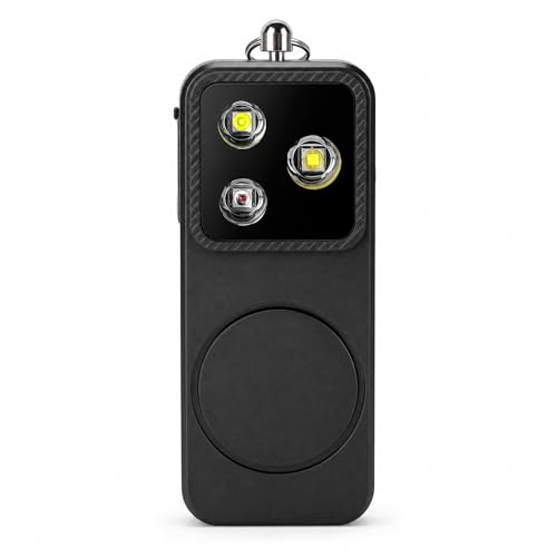 Safety Alarm Light for Women, USB Rechargeable Keychain Siren 150dB 4 Lighting Modes 500mAh for Night Walking Running Travel Camping Emergency (Black) - color: Black