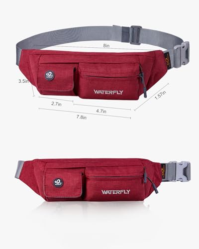 WATERFLY Small Fanny Pack for Women Men, Crossbody Travel Waist Bag - color: Wine red