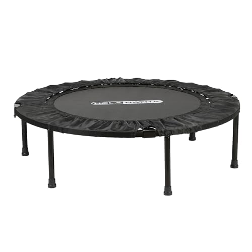 HolaHatha Foldable Mini Trampoline Fitness Rebounder for Home Gym Workouts – with 5-Level Adjustable Handle, Heavy-Duty Steel Frame, Portable Design, and Supports up to 440 Pounds