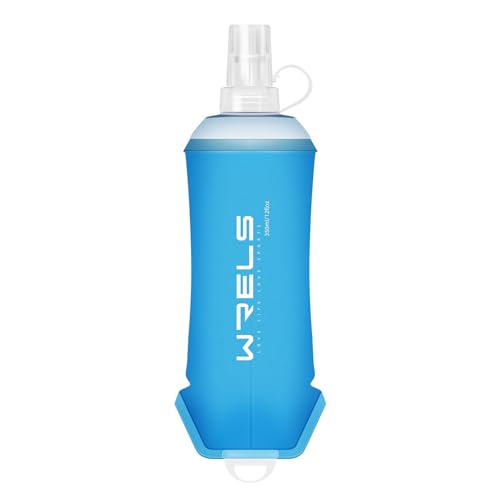 WRELS Collapsible Soft Running Water Bottles Soft Flasks Folding for Hydration Pack 200ml/350ml/500ml Running Vest Water Bottle for Outdoor Sports Hiking Cycling Climbing - color: Blue-350ml