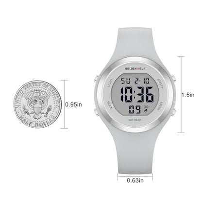 GOLDEN HOUR Waterproof Sport Women's Digital Chronograph Silicone Strap Watch - color: Grey