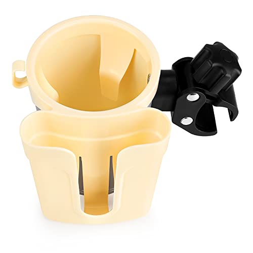 Accmor Stroller Cup Holder with Phone Keys Holder, 3-in-1 Universal Cup Holder, Drinks Bottle Holder for Stroller, Bike, Wheelchair, Walker, Scooter - color: Cream Yellow Grey