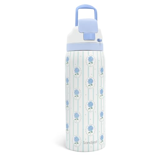 Hydrangea Insulated Stainless Steel Water Bottle with Straw for Sports and Travel 32 Ounces for Women Girls Friends Teens Birthday - color: Hydrangea, size: 32 Ounces