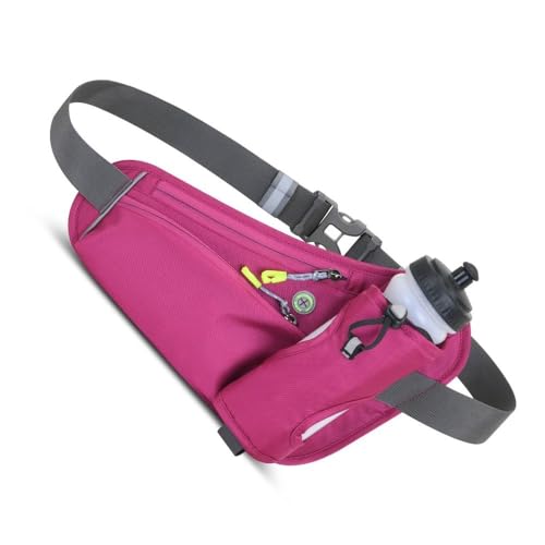 Running Waist Pack with Water Bottle Holder, Adjustable Belt - color: Rose Red