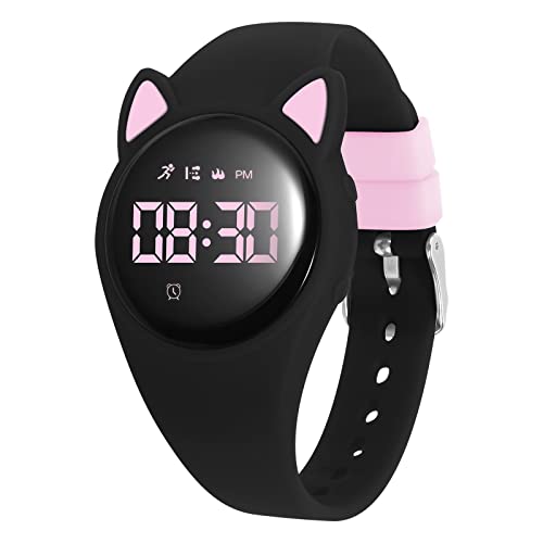 Kids Watch, Digital Watch, Sport Watch with Alarm Clock, Stopwatch, Waterproof Fitness Tracker with No App for Ages 5-12 Children (MEHeipin-Black Pink)
