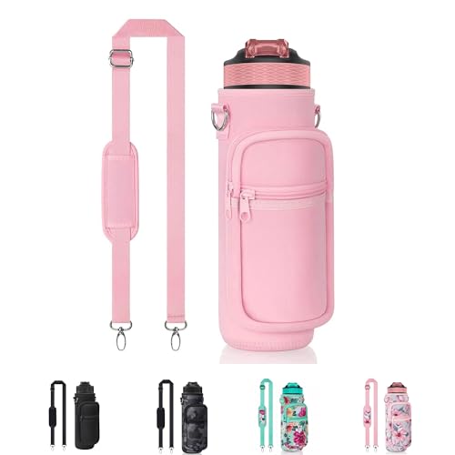 Water Bottle Sling Bag with Storage Pockets & Strap for Hiking Gym Walking - color: Pink 06, size: 32oz Long