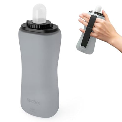 Handheld Running Water Bottle, Collapsible Silicone Foldable 350mL - color: Translucent Gray