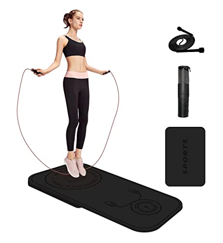 Jump Rope Mat Shockproof Exercise Skipping Mat All-Purpose Extra Thick High Density Anti-Tear Exercise Yoga Mat, Non Slip for Indoor and Outdoor - color: Black