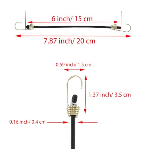 6 Inch Mini Bungee Cords with Hooks, Black Elastic Bungee Cords Heavy Duty Outdoor Tarp Bungee Straps, 10PCS - style: Black-6 Inch