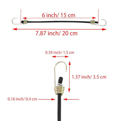 6 Inch Mini Bungee Cords with Hooks, Black Elastic Bungee Cords Heavy Duty Outdoor Tarp Bungee Straps, 10PCS - style: Black-6 Inch