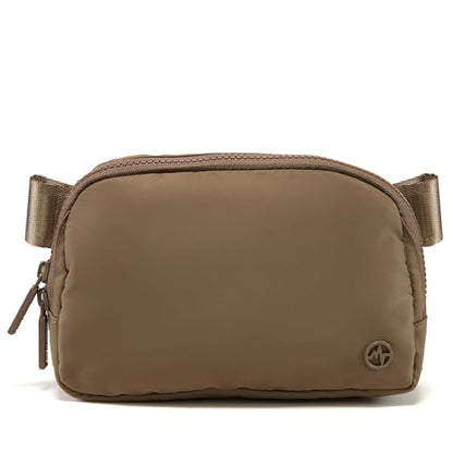 Pander Nylon Fanny Pack for Women, Two-Way Zipper Crossbody Bag - color: Gray Brown