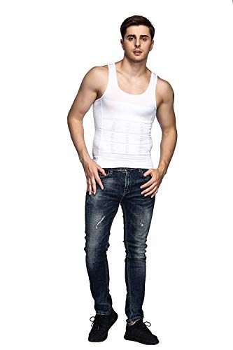 Odoland Men Compression Shirt 3 Pack Body Shaper Vest Tank Top - color: Black/White/White, size: XX-Large