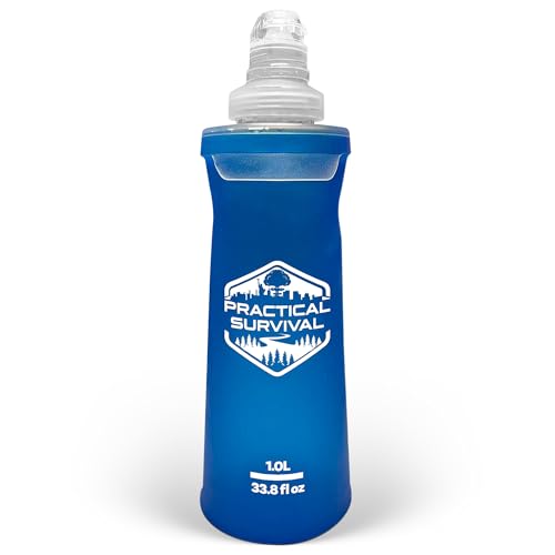 Practical Survival 1L Soft Flask - TPU Collapsible Water Bottle for Hydration Pack, Leak-Proof Running Flask, BPA-Free Foldable for Hiking Cycling Marathon, Emergencies, Survival, Camping, Hunting