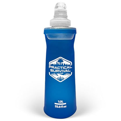 Practical Survival 1L Soft Flask - TPU Collapsible Water Bottle for Hydration Pack, Leak-Proof Running Flask, BPA-Free Foldable for Hiking Cycling Marathon, Emergencies, Survival, Camping, Hunting