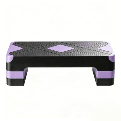 Aerobic Exercise Step Platform, 28-Inch Workout Aerobic Stepper, Height Adjustable Fitness Training Step Deck Trainer with 4 Risers, Non-Slip Surface Bench for Home Gym Cardio Strength 29" x 11.5" x 4" - color: Black-Purple