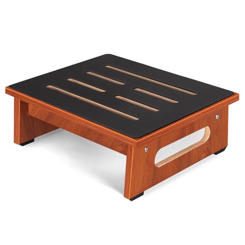 One Step Stool for Adults Seniors with Non-Slip Rubber Stepping Surface, Heavy Duty Platform Wooden Step Stool with 450 LBS Capacity Bed Steps for High Beds, Bathroom Bedroom Kitchen & Bedside Support - color: Brown, size: 5.5 Inch