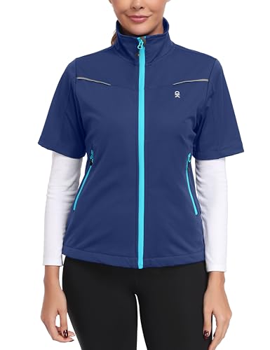 Little Donkey Andy Women's Short Sleeve Golf Jacket Lightweight Water Resistant Quick Dry Running Vest with Zipper Pockets - color: Blue, size: XX-Large