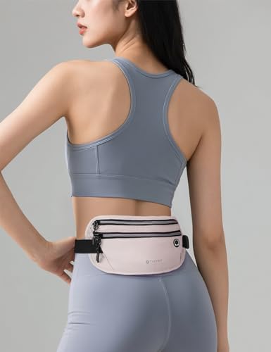 Slim Running Belt for Women Men Runners Fanny Packs With Phone Holder Hidden Pockets Exercise Waist Bag for Marathon Workout - color: Pink/T2085